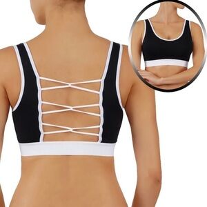 NWT Criss Cross Back High Impact Sports Bra Black & White Size S